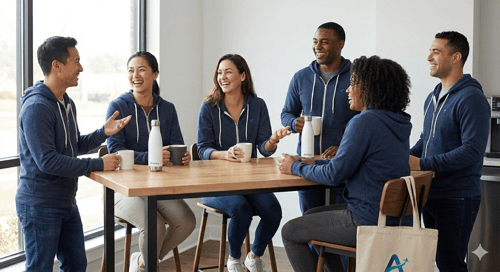 Group wearing swag in a corporate setting