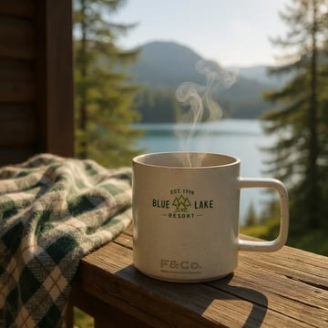 12oz Field & Co. stoneware mug with custom logo: cozy holiday swag under $10 for coffee or cocoa lovers.